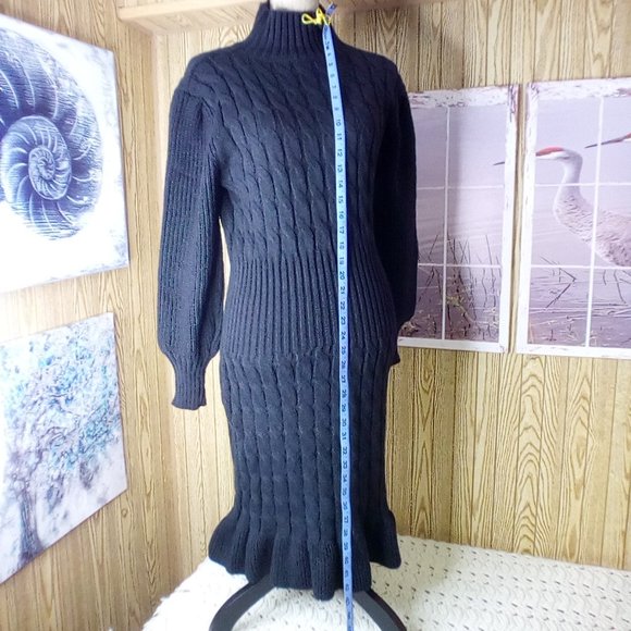 Women's Turtleneck Ribbed Elbow Long Sleeve Knit Sweater Dress - Picture 5 of 8